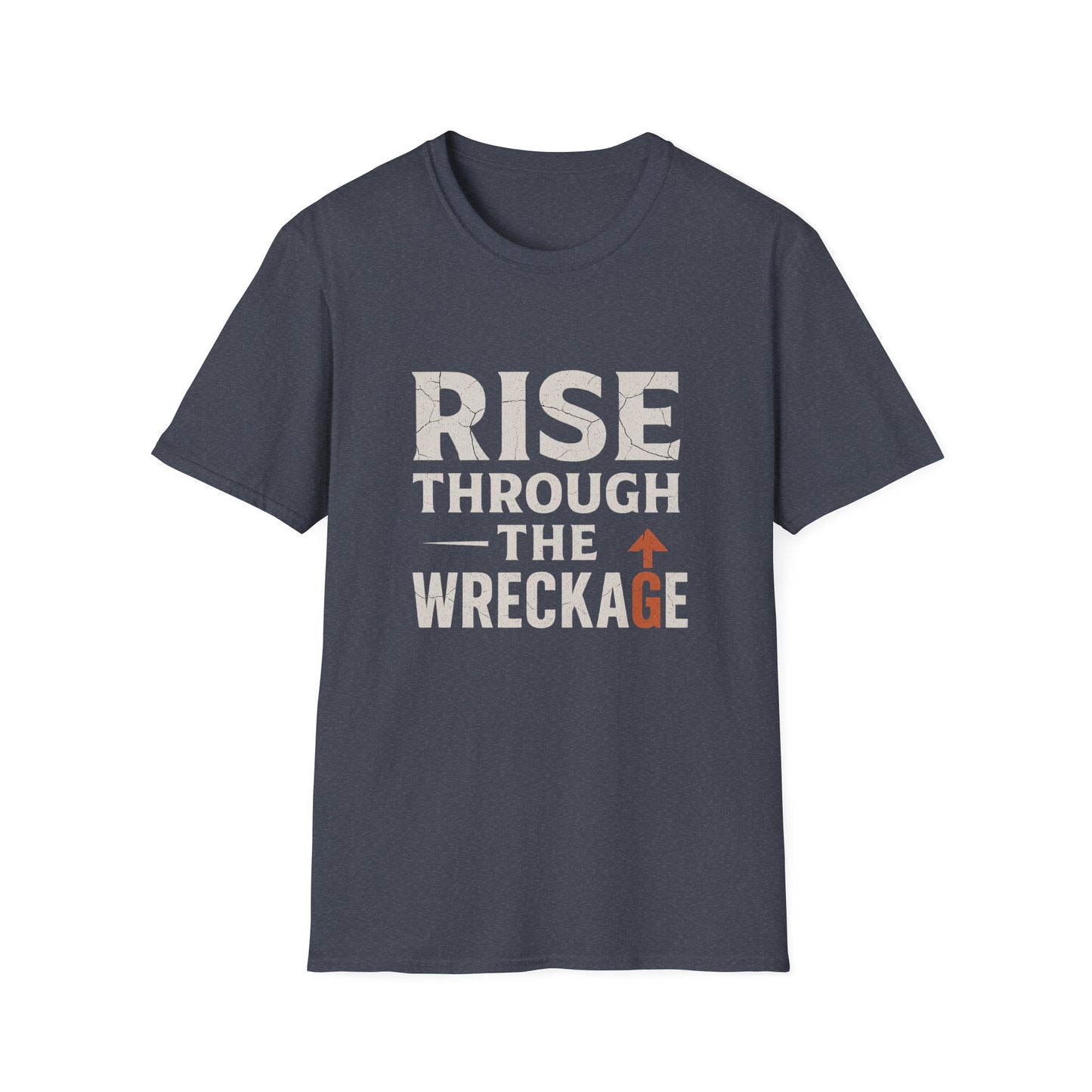 Inspirational Unisex Softstyle T-Shirt - Rise Through the Wreckage, Motivational Gift, Casual Wear, Workout Shirt, Uplifting Message Tee