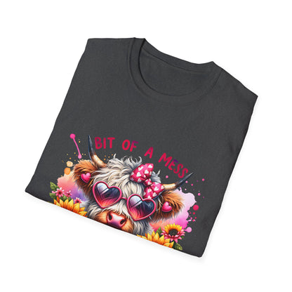 Bit of a Mess Unisex Softstyle T-Shirt, Cute Animal Graphic Tee, Perfect Gift for Pet Lovers, Casual Wear, Birthday Present, Floral Design