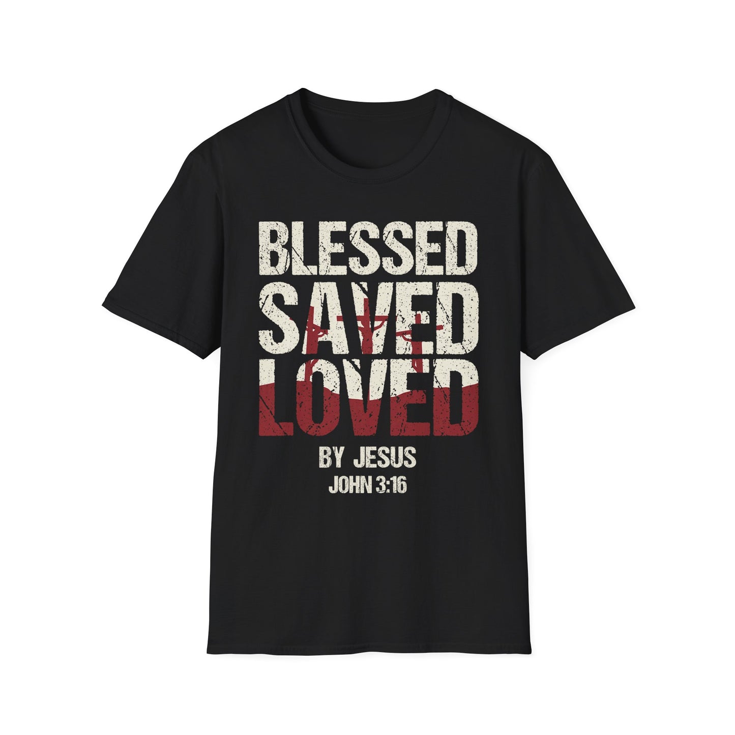 Faith-Inspired Graphic T-Shirt - Blessed, Saved, Loved - Perfect for Church, Gifts, or Everyday Wear