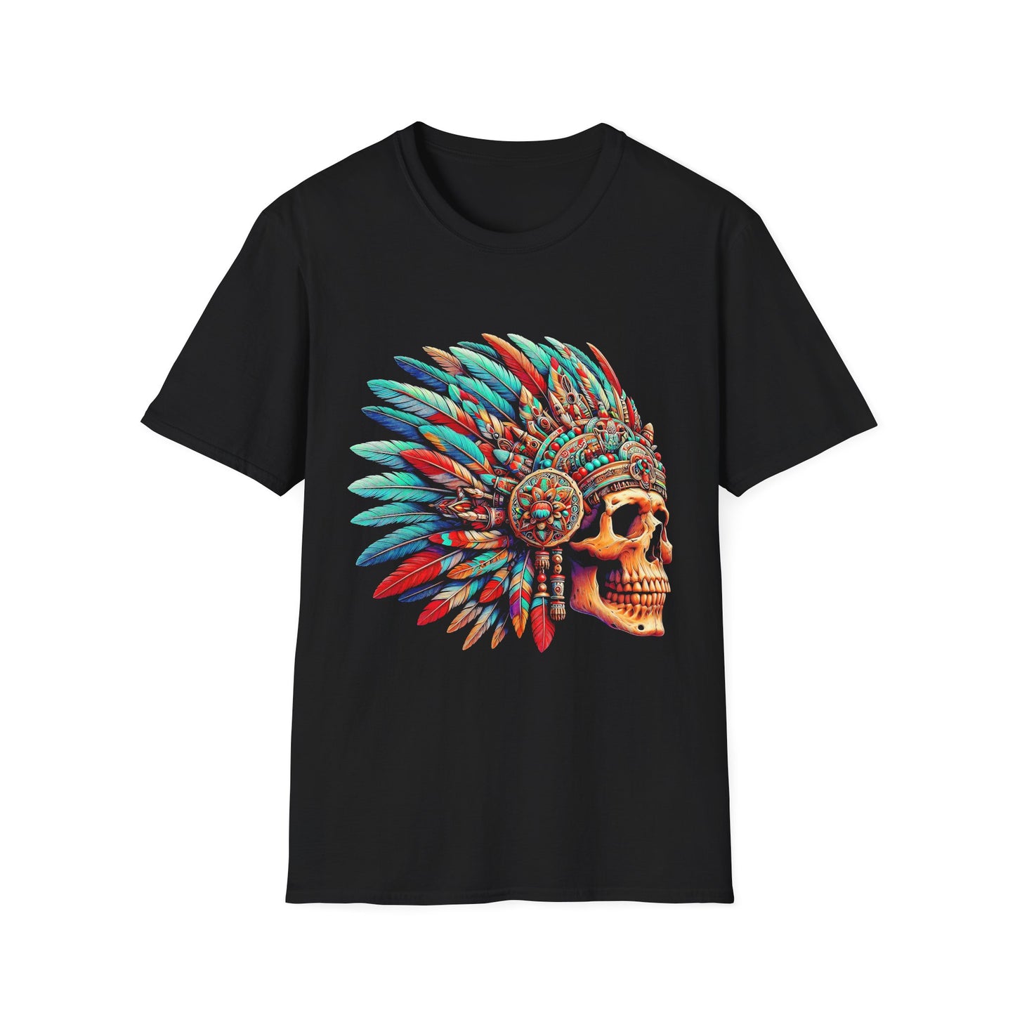 Colorful Skull Native American Headdress T-Shirt, Boho Tee, Festival Wear, Unisex Graphic Top, Unique Gift for Him/Her