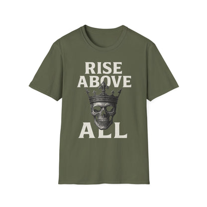 Unisex Skull Graphic Tee - Rise Above All, Unique Softstyle T-Shirt for Casual Wear, Gift for Friends, Trendy Streetwear