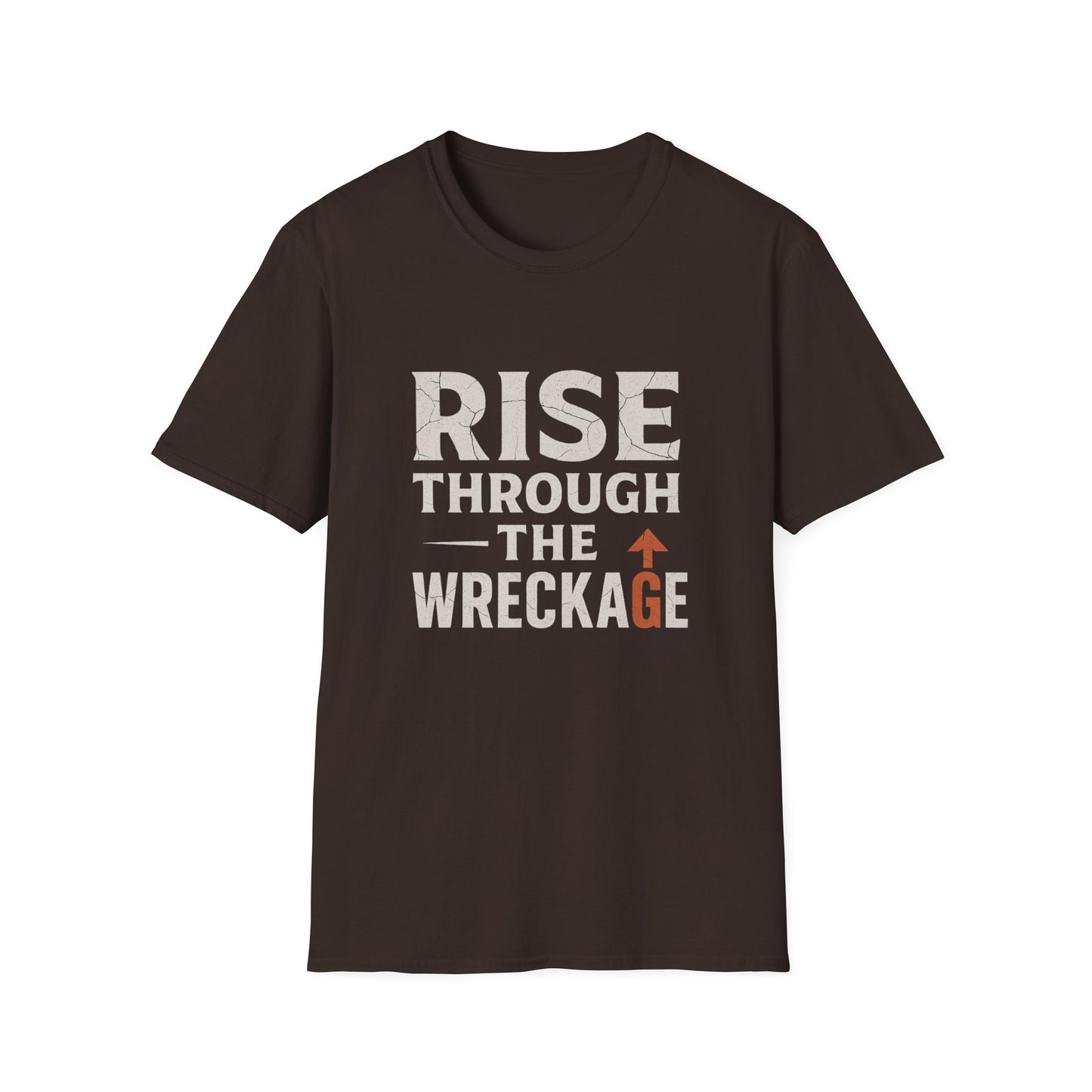 Inspirational Unisex Softstyle T-Shirt - Rise Through the Wreckage, Motivational Gift, Casual Wear, Workout Shirt, Uplifting Message Tee