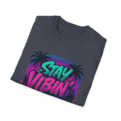 Stay Vibin' Unisex Softstyle T-Shirt, Retro Summer Tee, Cool Graphic Shirt, Gifts for Him, Beach Party Apparel, Casual Wear