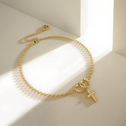 Double Heart Cross Bracelet