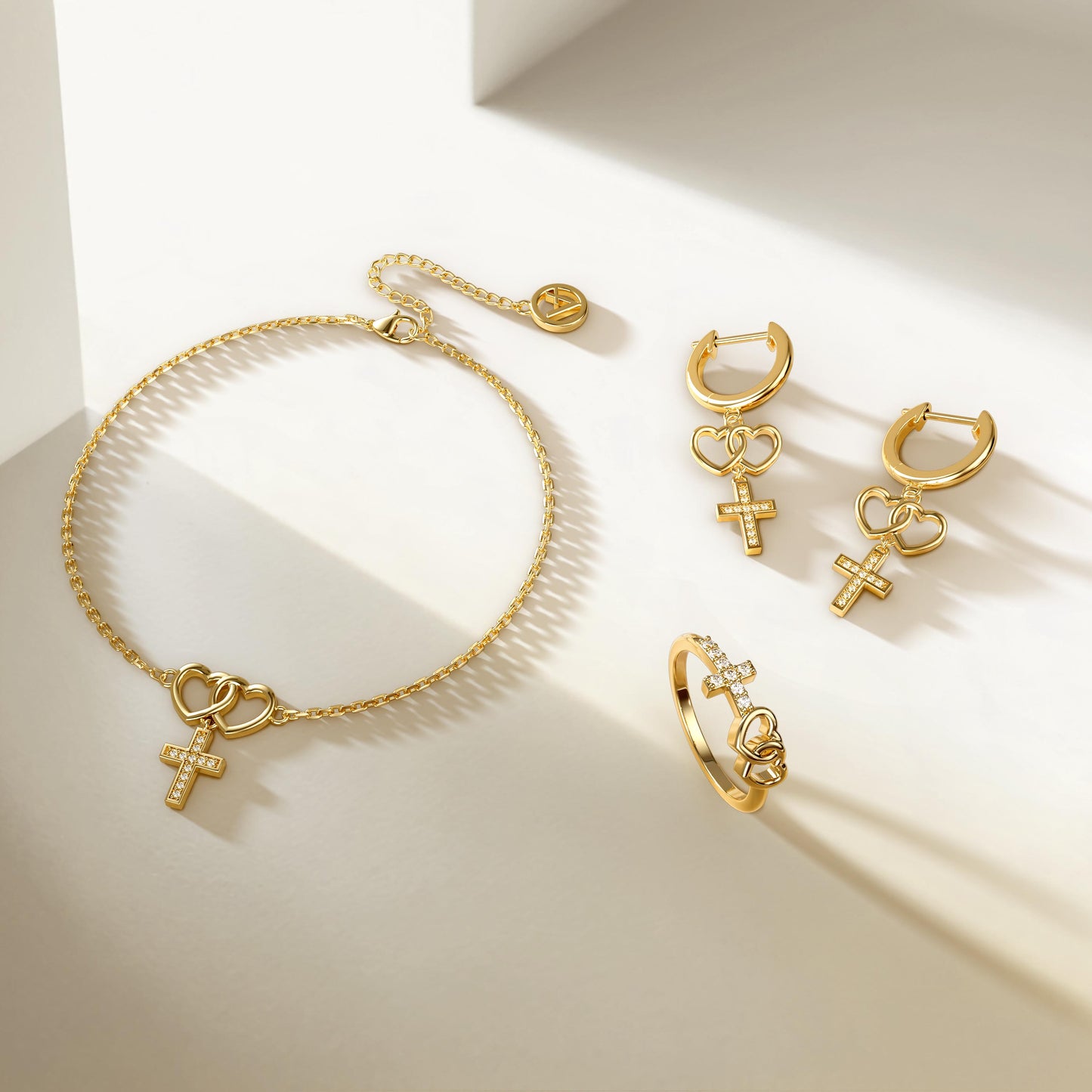 Double Heart Cross Bracelet