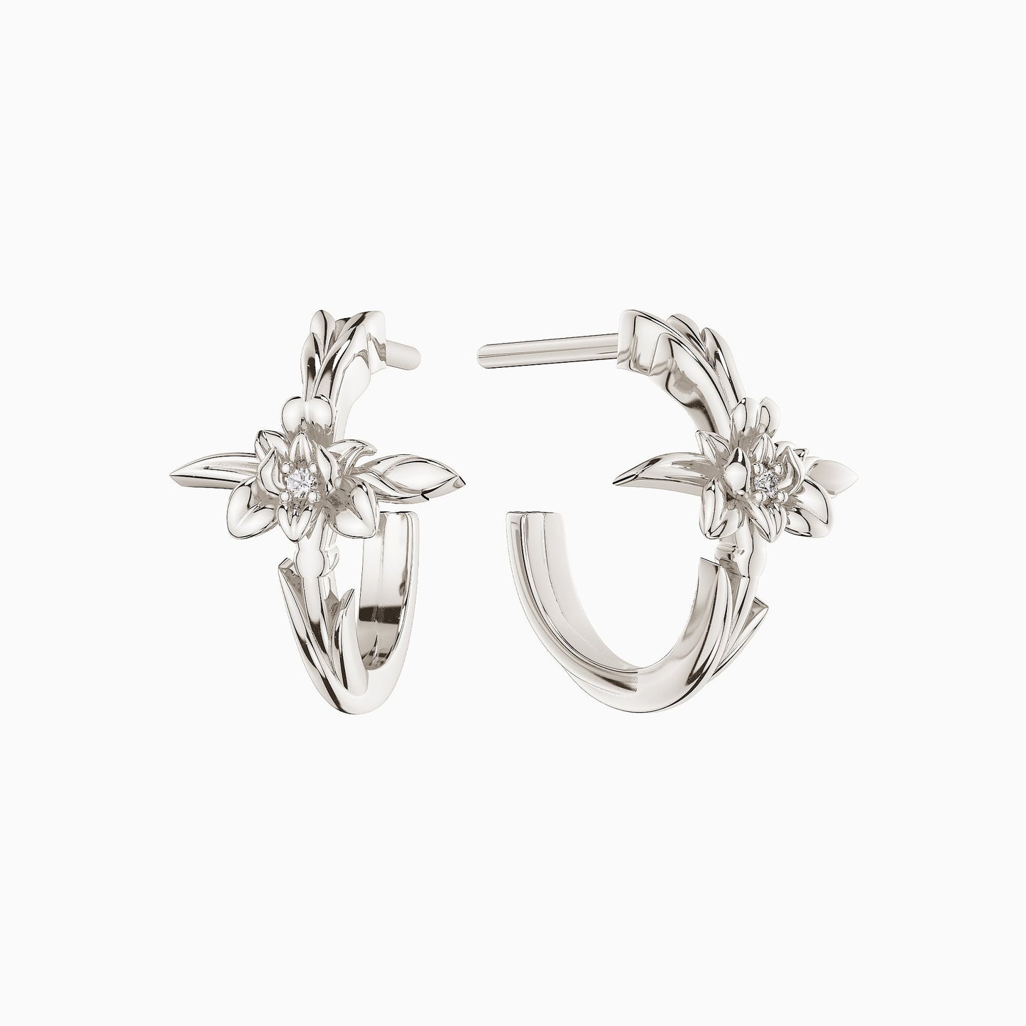 Floral Cross February Iris Birth Flower Half Hoop Stud Earrings